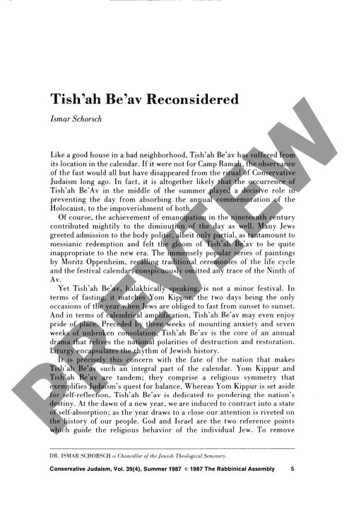 Tishah Beav Reconsidered