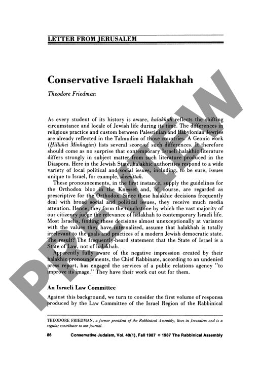 Conservative Israeli Halakhah Letter Fro