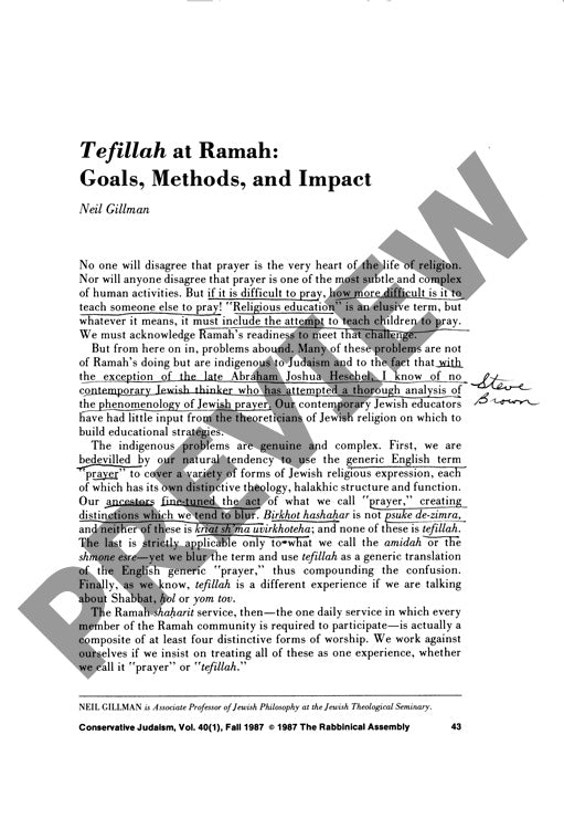 Tefillah at Ramah Goals Methods and Impa