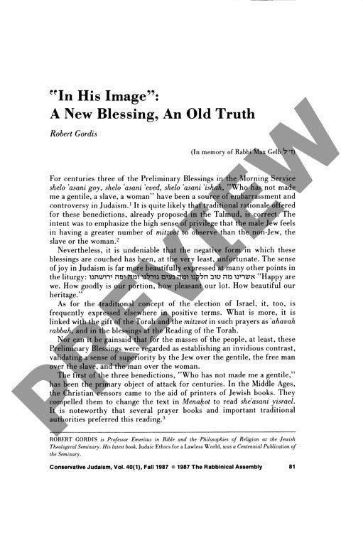In His Image a New Blessing an Old Truth