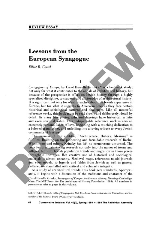 Lessons from the European Synagogue Revi