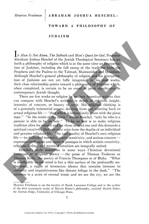 Abraham Joshua Heschel Toward a Philosop