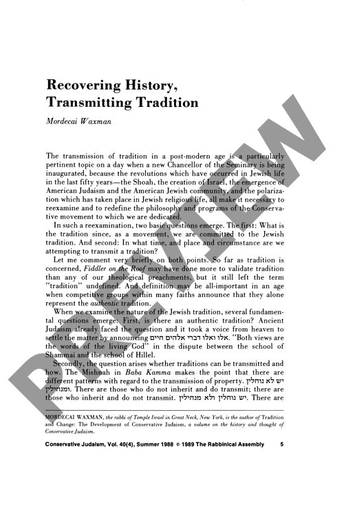 Recovering History Transmitting Traditio