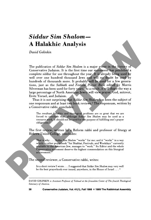 Siddur Sim Shalom a Halakhic Analysis