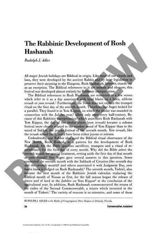 The Rabbinic Development of Rosh Hashana