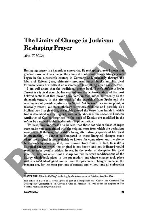 The Limits of Change in Judaism Reshapin