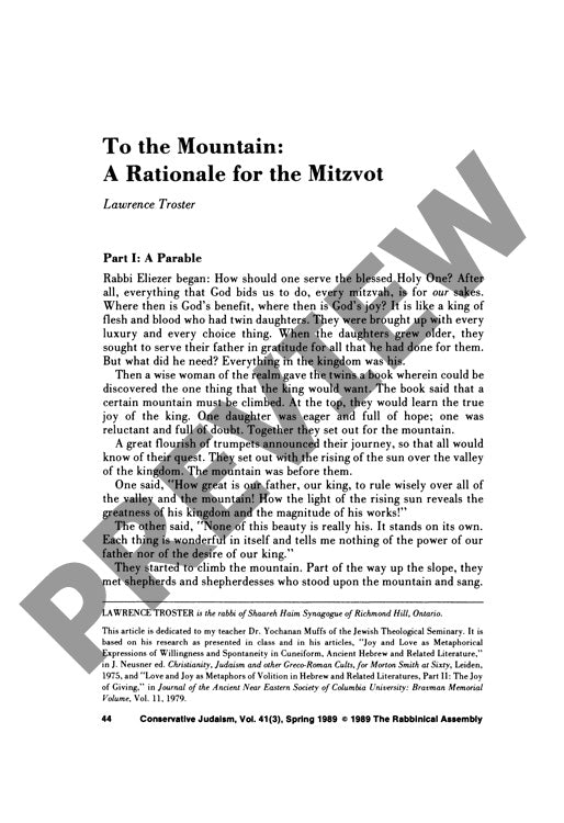 To the Mountain a Rationale for the Mitz