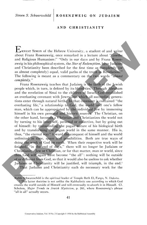Rosenzweig on Judaism and Christianity