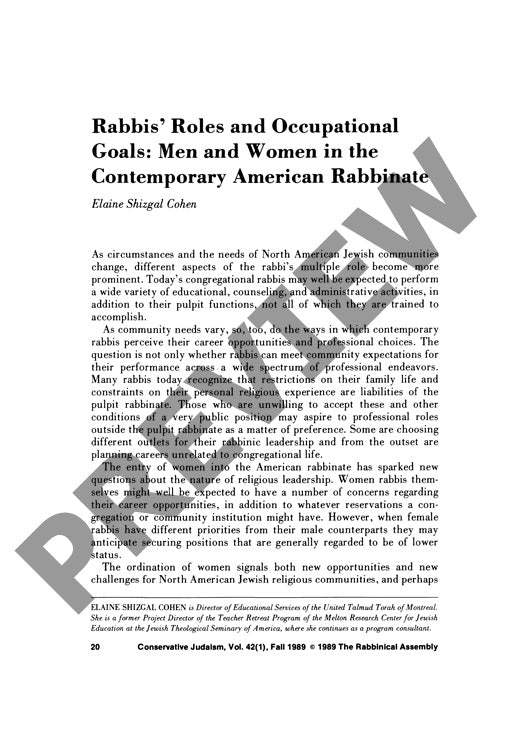 Rabbis Roles and Occupational Goals Men