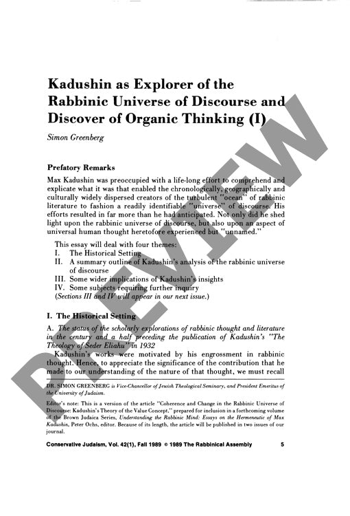 Kadushin as Explorer of the Rabbinic Uni