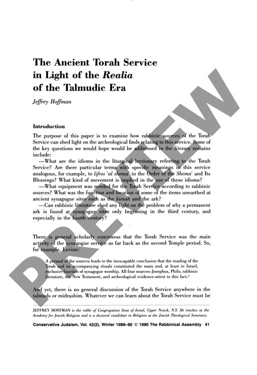 The Ancient Torah Service in Light of Th