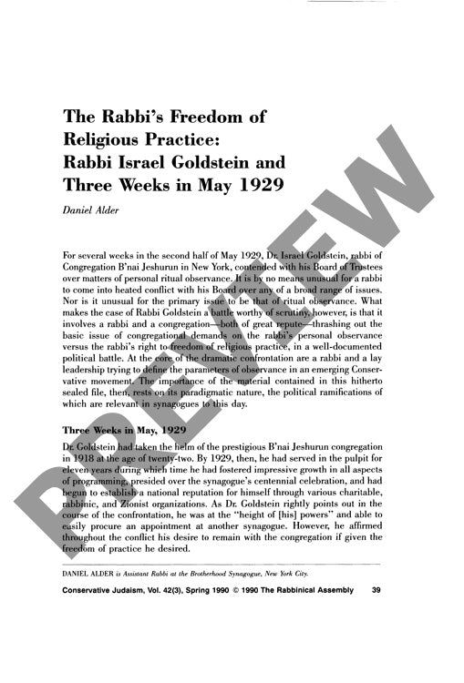 The Rabbis Freedom of Religious Practice