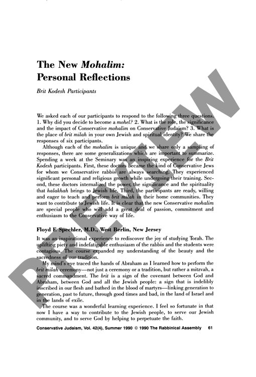 The New Mohalim Personal Reflections