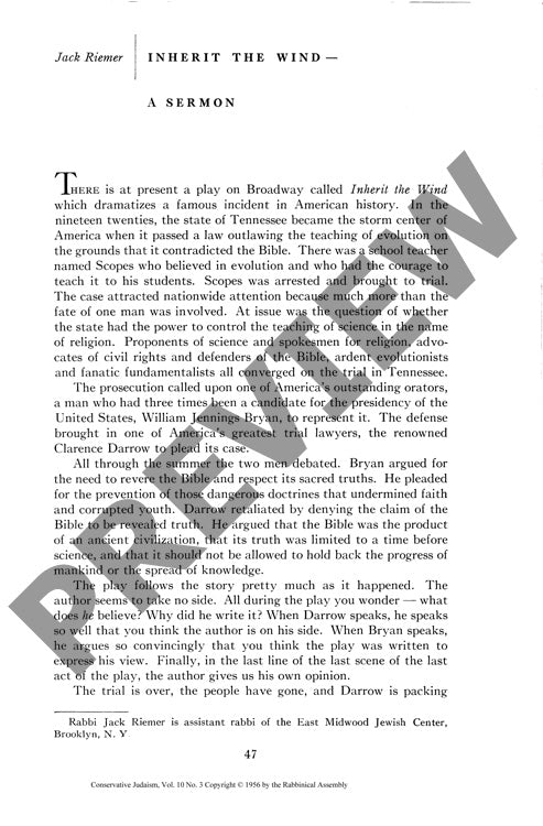 Inherit the Wind a Sermon