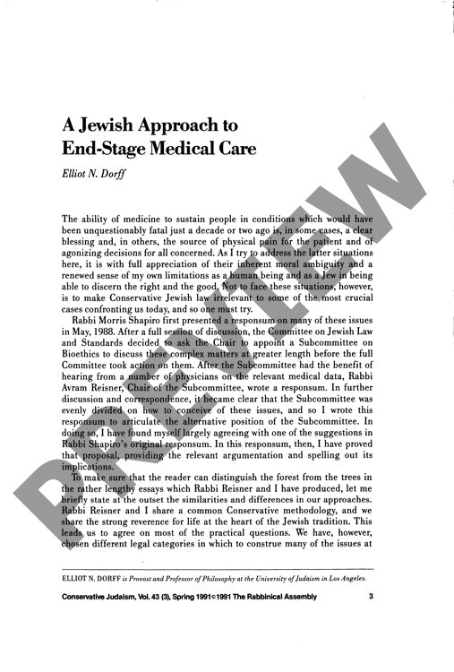 A Jewish Approach to End Stage Medical C