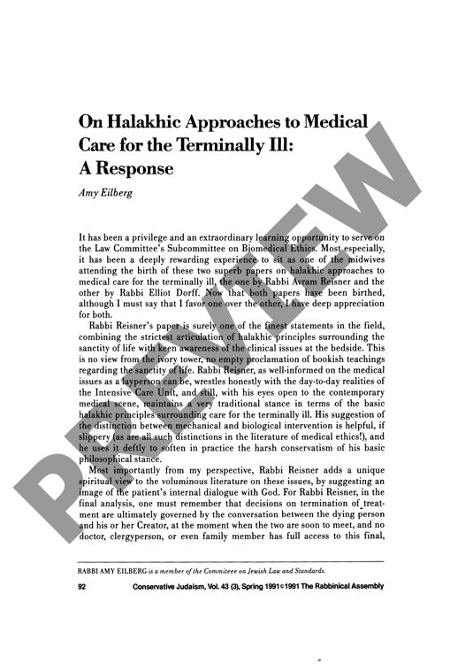 On Halakhic Approaches to Medical Care F