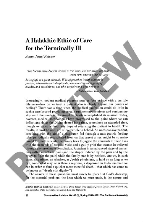A Halakhic Ethic of Care for the Termina