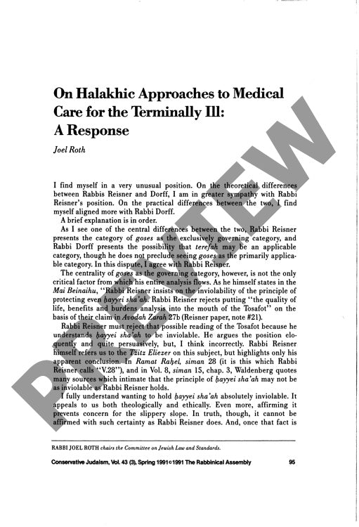 On Halakhic Approaches to Medical Care F
