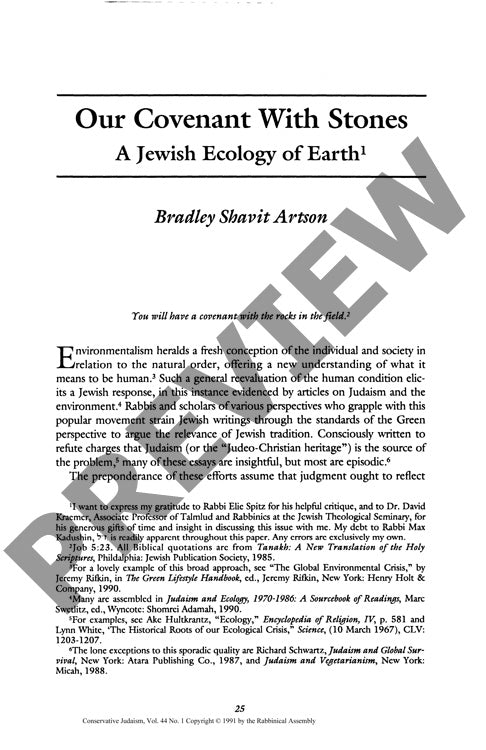 Our Covenant with Stones a Jewish Ecolog