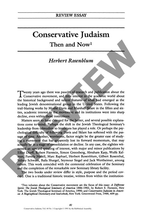 Conservative Judaism Then and Now
