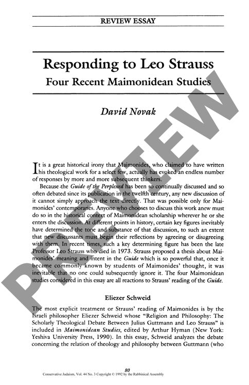 Responding to Leo Strauss Four Recent Ma