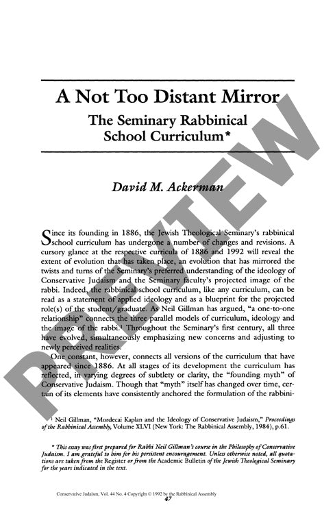 A Not Too Distant Mirror the Seminary Ra
