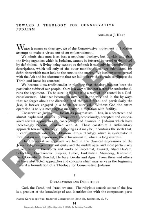 Toward a Theology for Conservative Judai