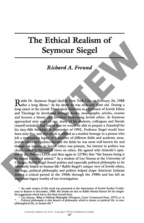 The Ethical Realism of Seymour Siegel