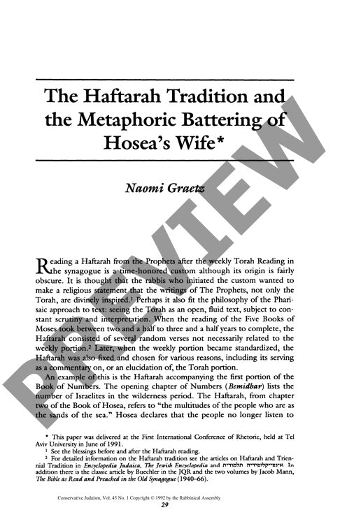 The Haftarah Tradition and the Metaphori