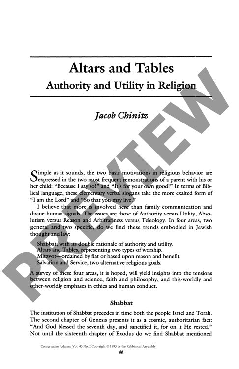 Altars and Tables Authority and Utility