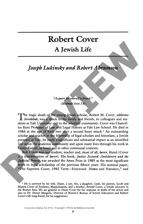 Robert Cover a Jewish Life