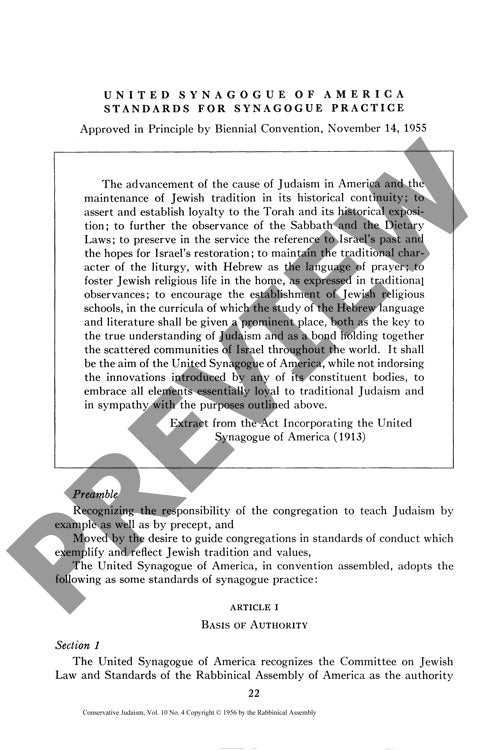 United Synagogue of America Standards Fo