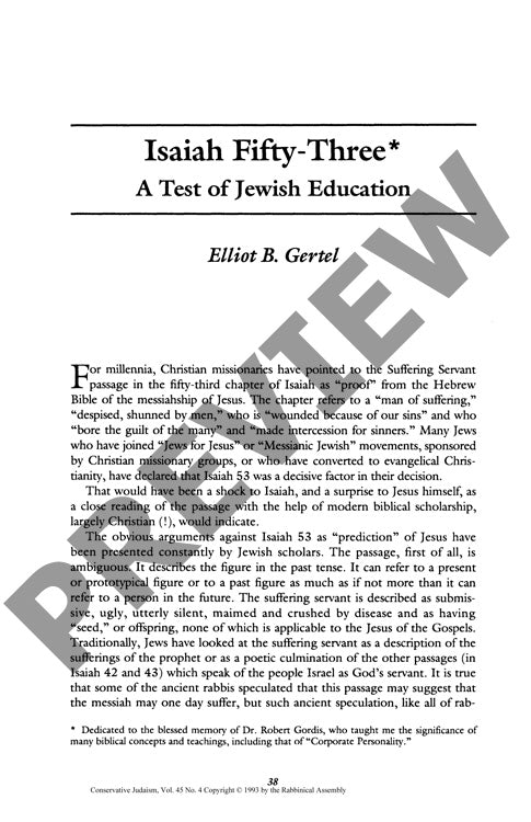 Isaiah Fifty Three a Test of Jewish Educ