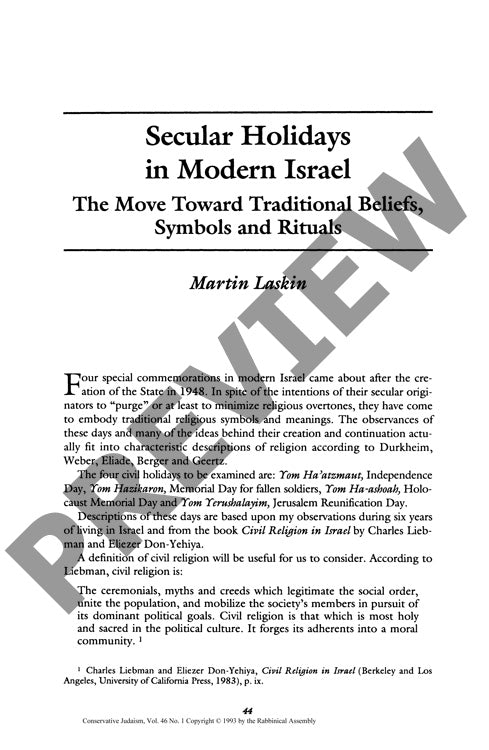 Secular Holidays in Modern Israel the Mo
