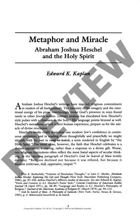 Metaphor and Miracle Abraham Joshua Hesc