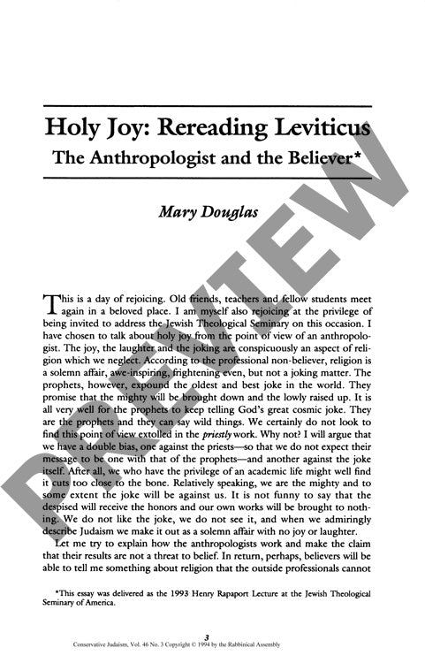 Holy Joy Rereading Leviticus the Anthrop