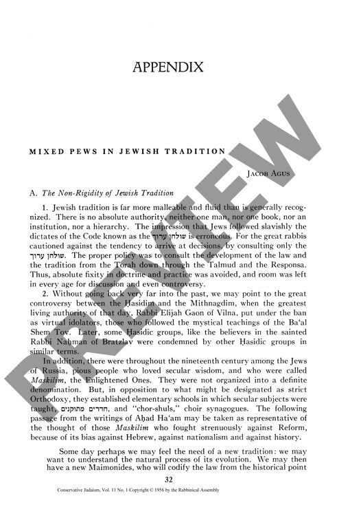 Mixed Pews in Jewish Tradition
