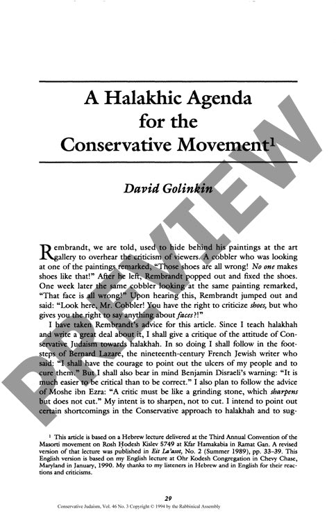 A Halakhic Agenda for the Conservative M