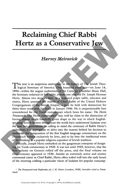 Reclaiming Chief Rabbi Hertz as a Conser