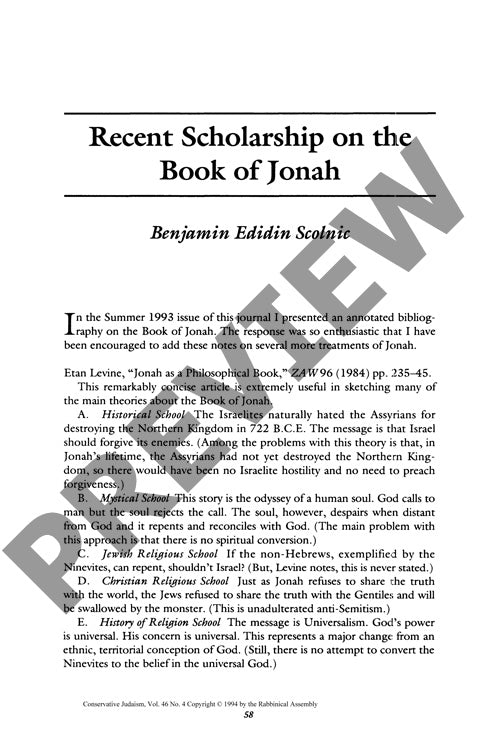 Recent Scholarship on the Book of Jonah