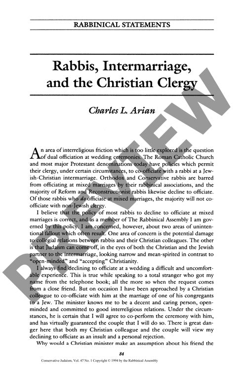 Rabbis Intermarriage and the Christian C