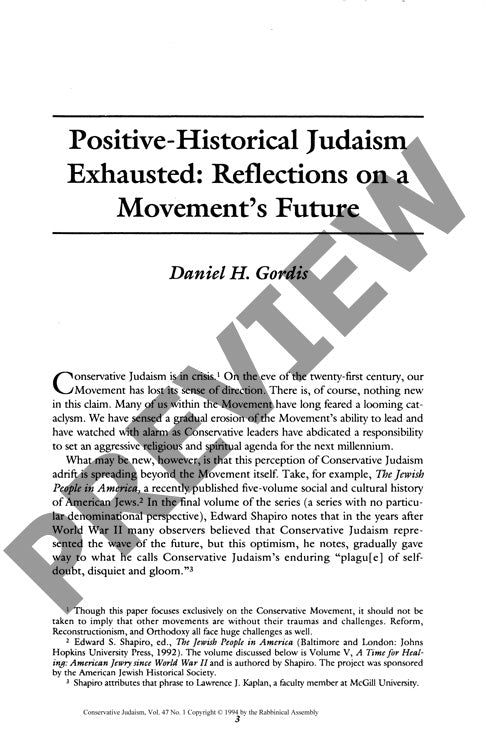 Positive Historical Judaism Exhausted Re
