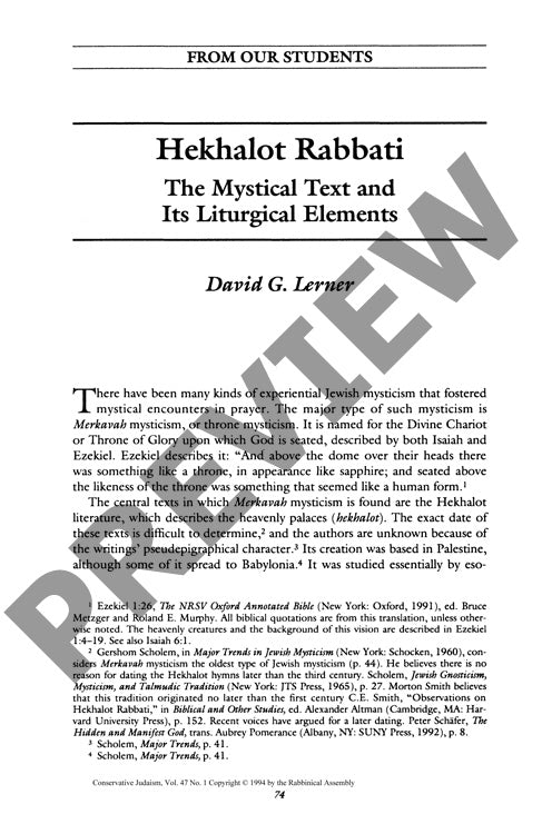 Hekhalot Rabbati the Mystical Text and I