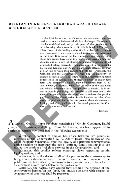 Opinion in Kehilah Kedoshah Adath Israel