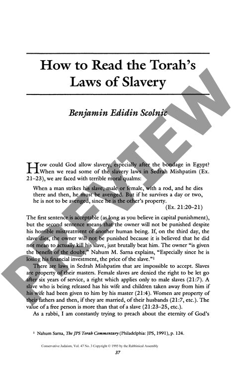 How to Read the Torahs Law of Slavery