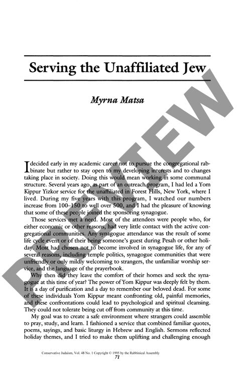 Serving the Unaffiliated Jew