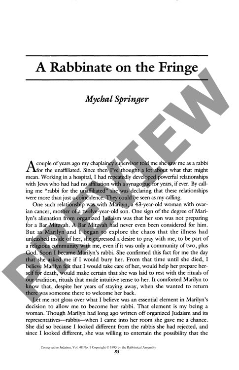 A Rabbinate on the Fringe
