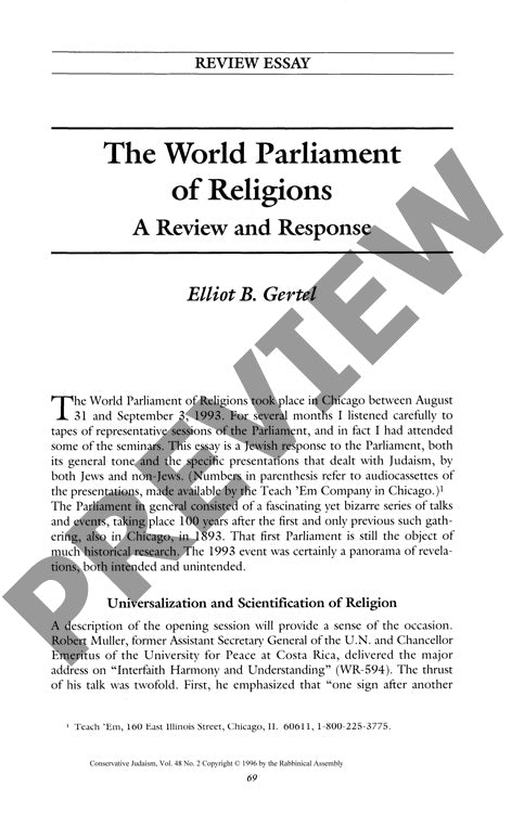 The World Parliament of Religions a Revi