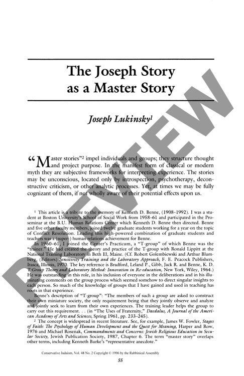 The Joseph Story as a Master Story