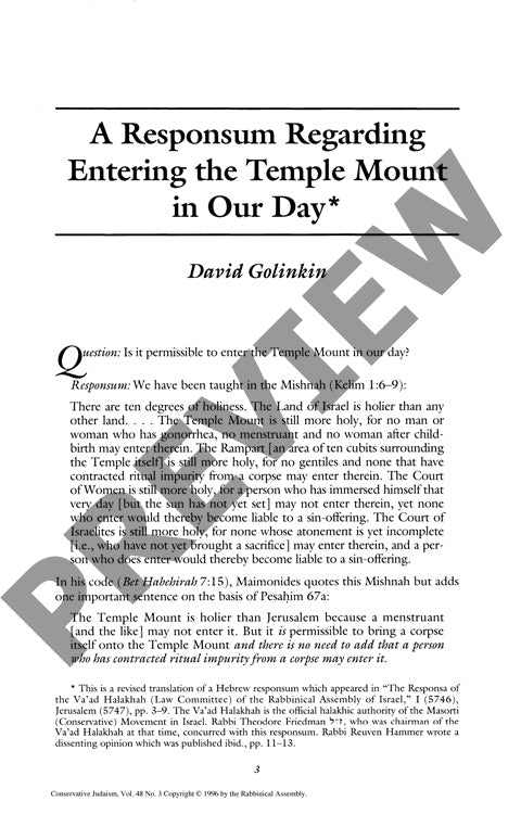 A Responsum Regarding Entering the Templ